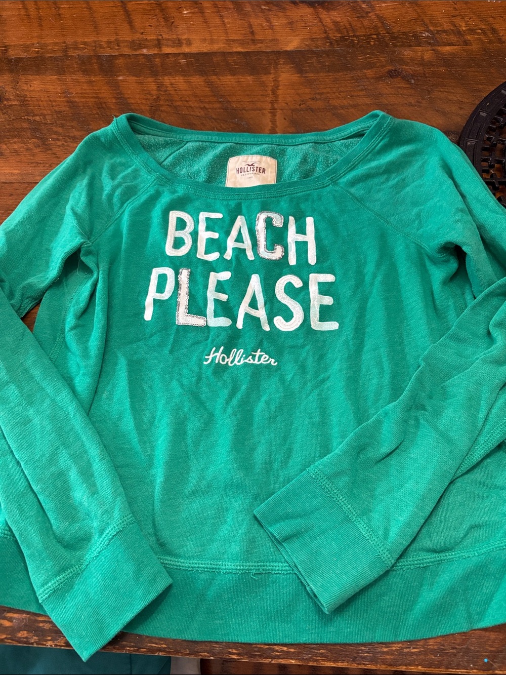 Hollister Kids Long Sleeve 'Beach Please' Top - Teal Green